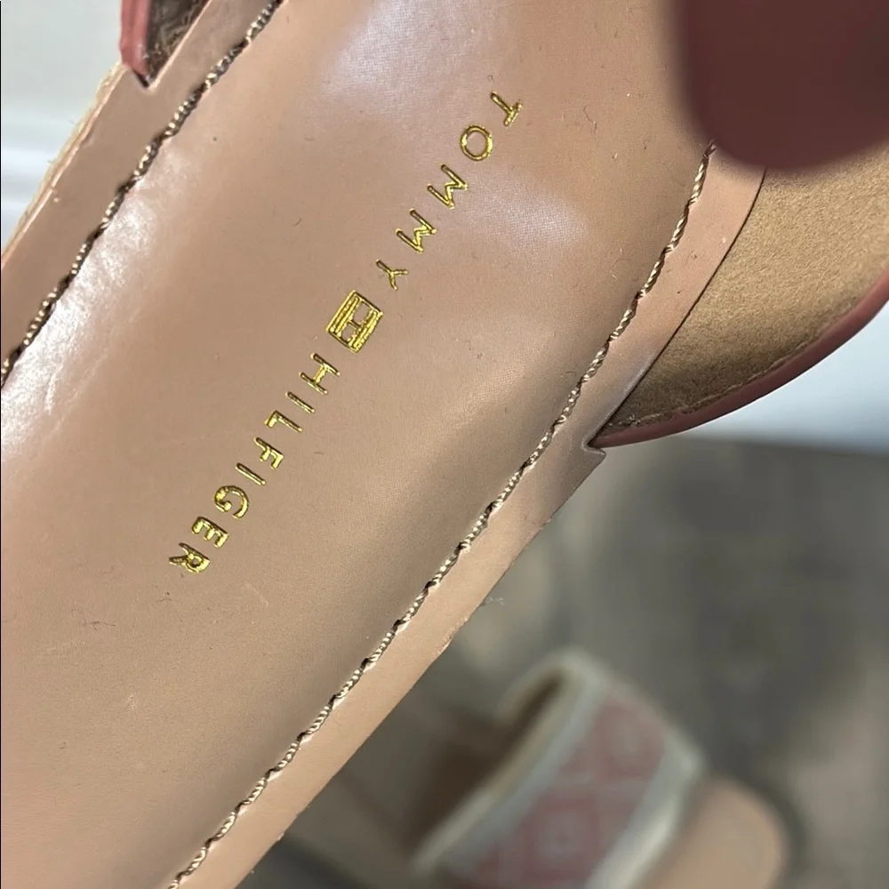 Tommy Hilfiger Pink and Cream Wedge Sandals with Ankle Strap nwot